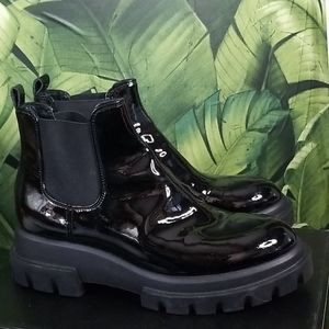 Chunky patent leather ankle boots